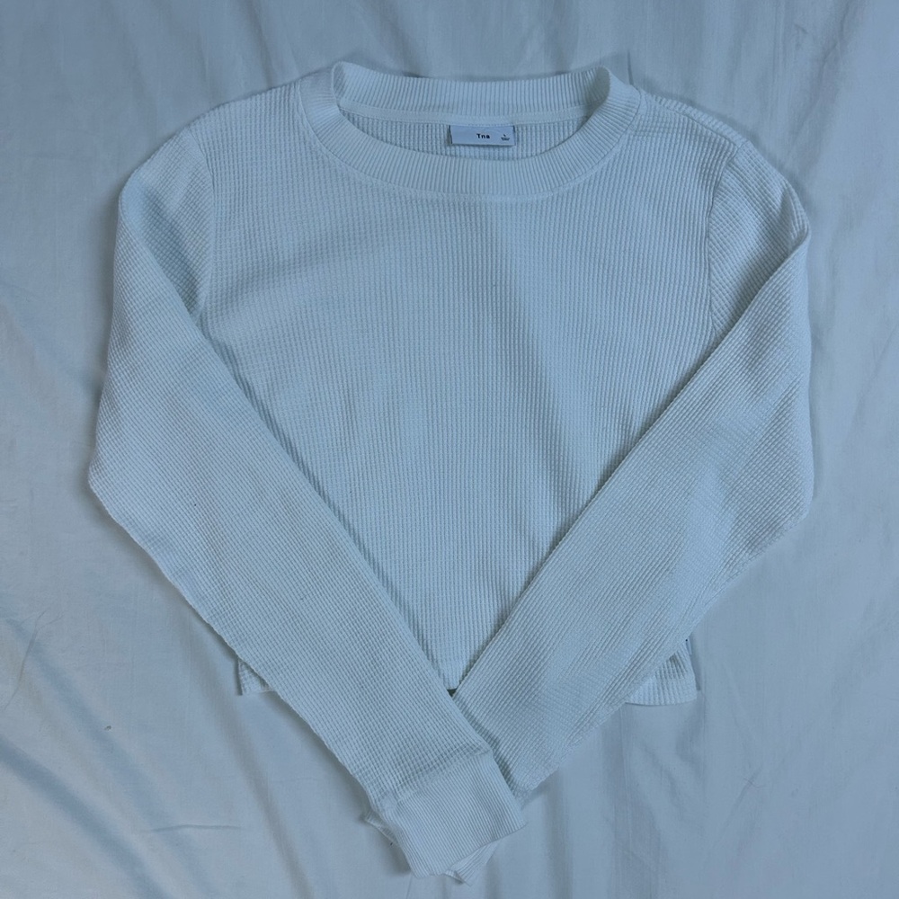 TNA White waffle knit long sleeve top